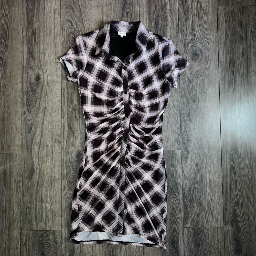 SELFIE Ruched Checkered Dress Size S
